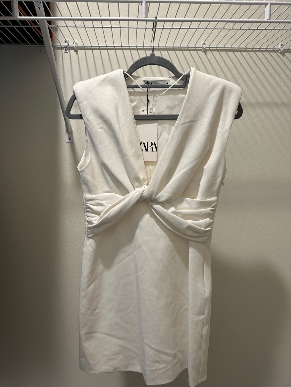 ZARA Cream Twist-Front V-Neck Mini Dress